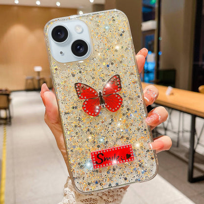 ELECTROPRIME For iPhone 15 Starry Sequin Rhinestones Butterfly Epoxy TPU Phone Case(Yellow)