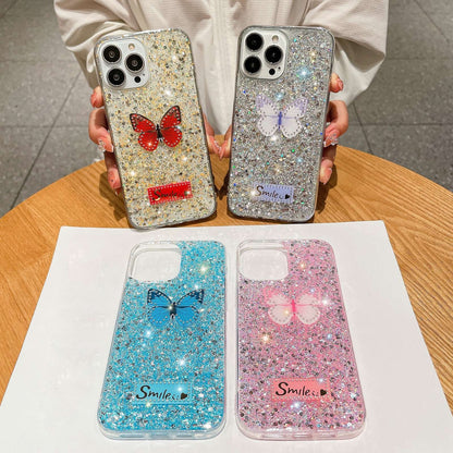 ELECTROPRIME For iPhone 15 Starry Sequin Rhinestones Butterfly Epoxy TPU Phone Case(Yellow)