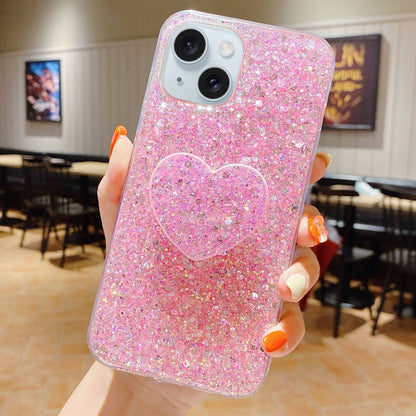 ELECTROPRIME For iPhone 15 Starry Sequin Heart Stand Epoxy TPU Phone Case(Pink)