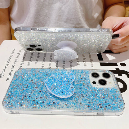 ELECTROPRIME For iPhone 15 Plus Starry Sequin Heart Stand Epoxy TPU Phone Case(Yellow)