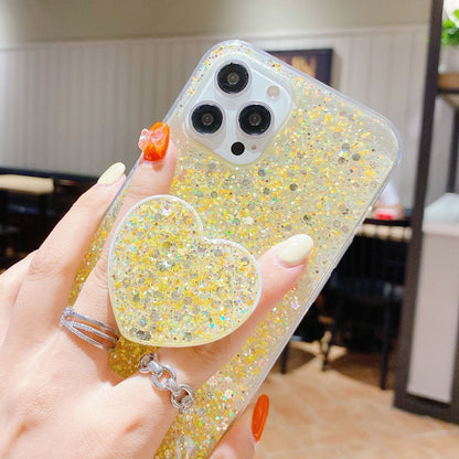 ELECTROPRIME For iPhone 15 Plus Starry Sequin Heart Stand Epoxy TPU Phone Case(Yellow)