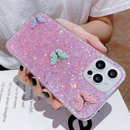 ELECTROPRIME For iPhone 15 Starry Sequin Rhinestones Color Butterflies Epoxy TPU Phone Case(Blue)
