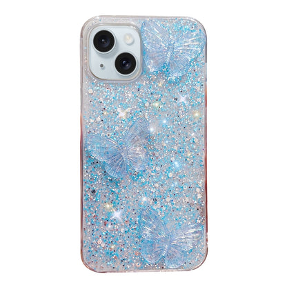 ELECTROPRIME For iPhone 15 Plus Starry Sequin Crystal Butterflies Epoxy TPU Phone Case(Blue)