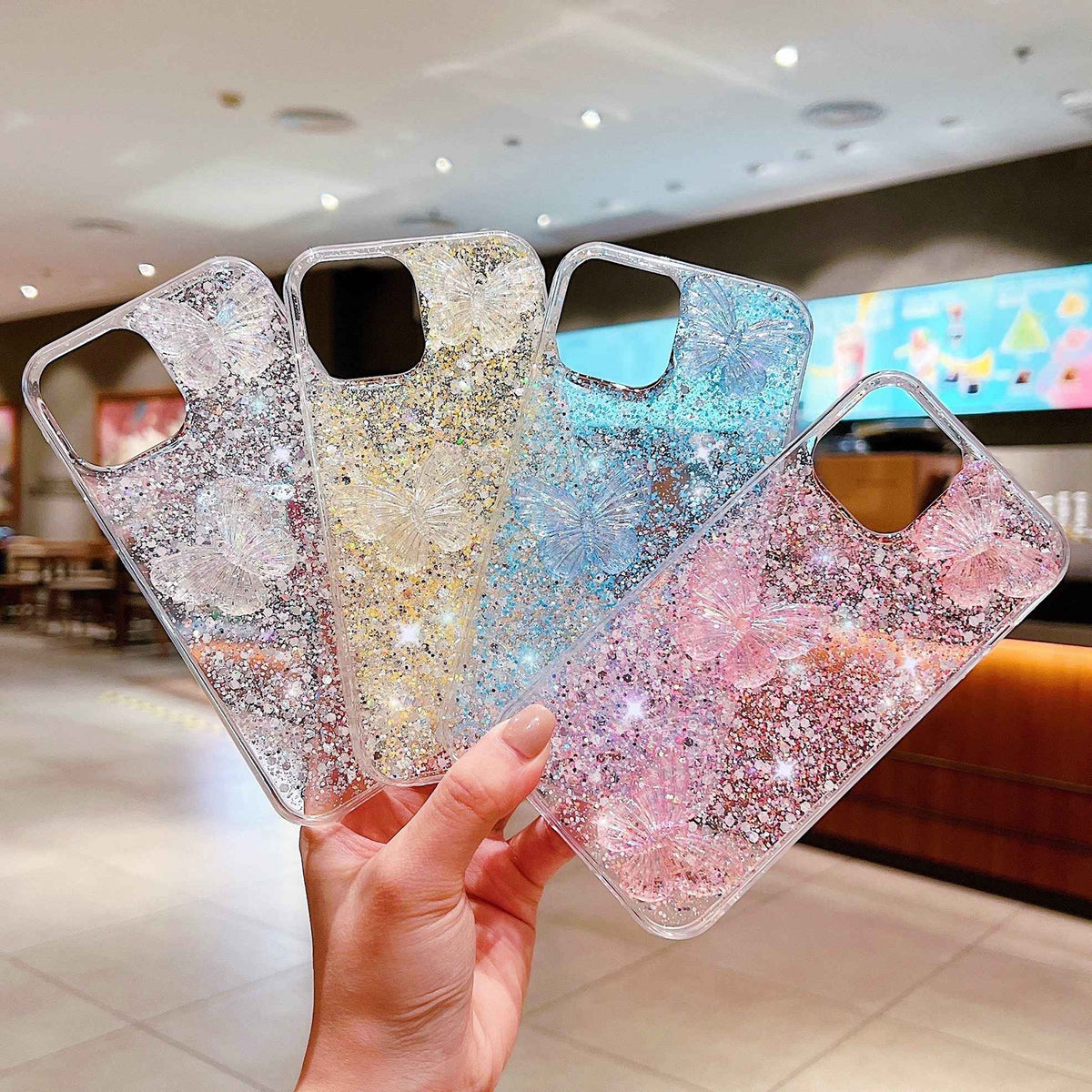 ELECTROPRIME For iPhone 15 Plus Starry Sequin Crystal Butterflies Epoxy TPU Phone Case(Blue)