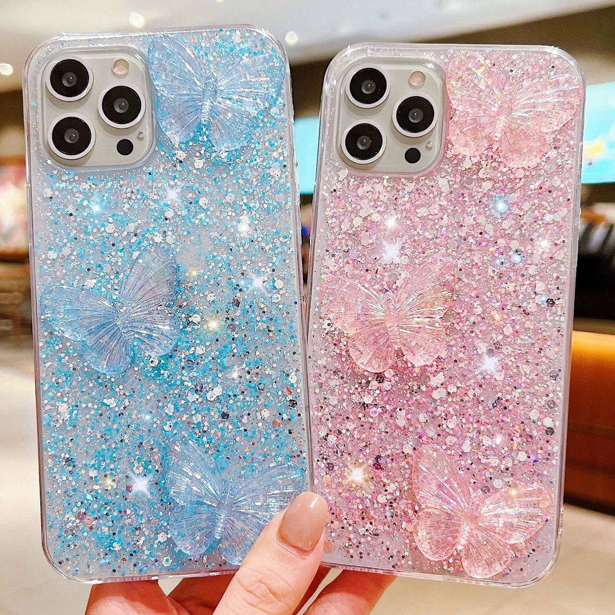 ELECTROPRIME For iPhone 15 Plus Starry Sequin Crystal Butterflies Epoxy TPU Phone Case(Blue)