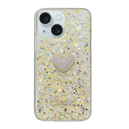 ELECTROPRIME For iPhone 15 Starry Sequin Diamond Heart Epoxy TPU Phone Case(Yellow)