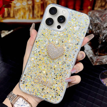 ELECTROPRIME For iPhone 15 Starry Sequin Diamond Heart Epoxy TPU Phone Case(Yellow)