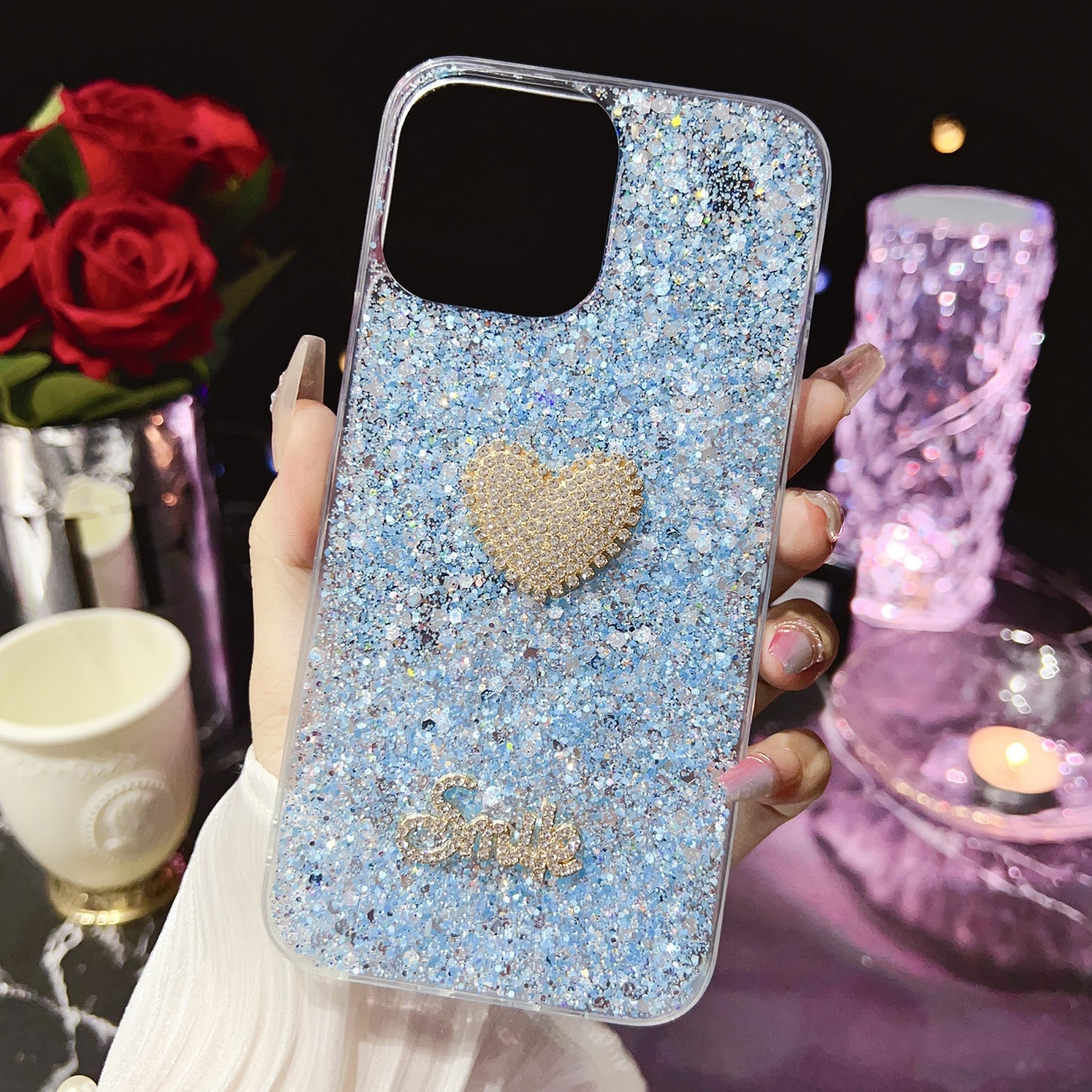 ELECTROPRIME For iPhone 15 Starry Sequin Diamond Heart Epoxy TPU Phone Case(Blue)