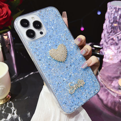 ELECTROPRIME For iPhone 15 Starry Sequin Diamond Heart Epoxy TPU Phone Case(Blue)