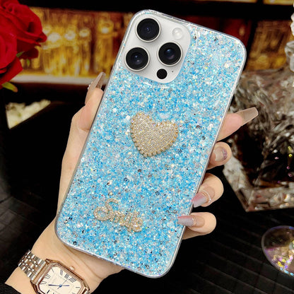 ELECTROPRIME For iPhone 15 Starry Sequin Diamond Heart Epoxy TPU Phone Case(Blue)
