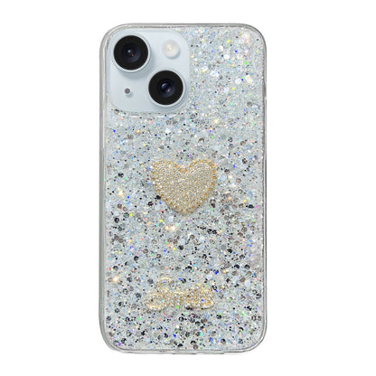 ELECTROPRIME For iPhone 15 Starry Sequin Diamond Heart Epoxy TPU Phone Case(Silver)