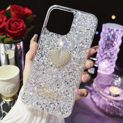 ELECTROPRIME For iPhone 15 Starry Sequin Diamond Heart Epoxy TPU Phone Case(Silver)