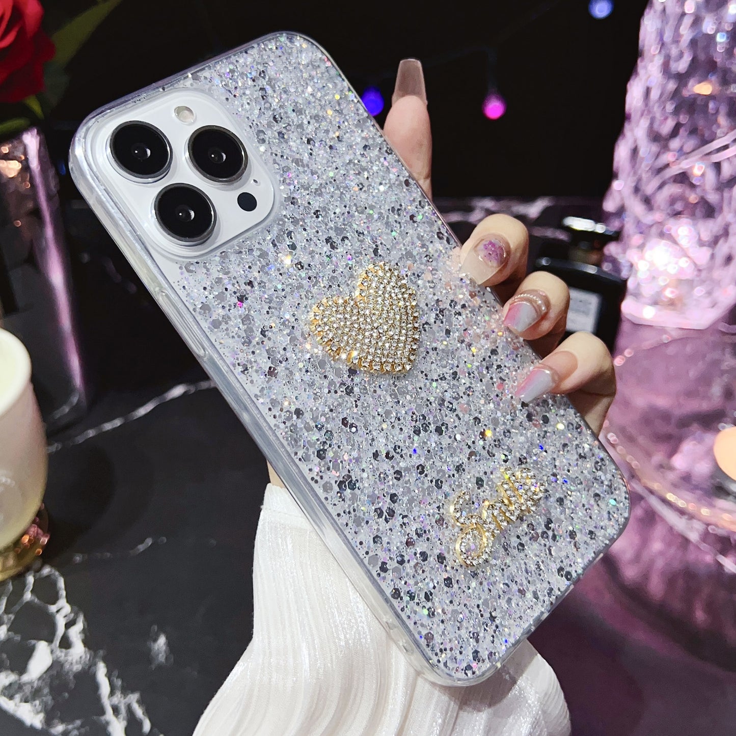 ELECTROPRIME For iPhone 15 Starry Sequin Diamond Heart Epoxy TPU Phone Case(Silver)