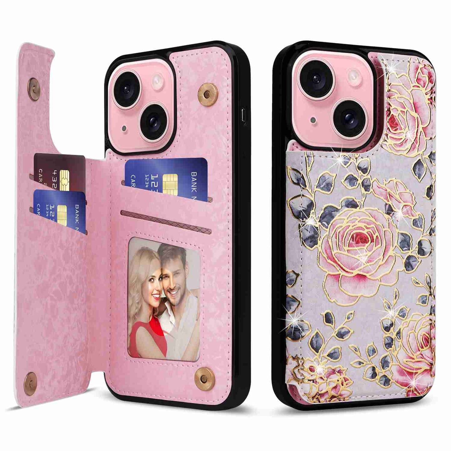 ELECTROPRIME For iPhone 15 Printed Double Buckle RFID Anti-theft Phone Case(Pastoral Rose)