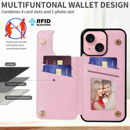 ELECTROPRIME For iPhone 15 Printed Double Buckle RFID Anti-theft Phone Case(Pastoral Rose)
