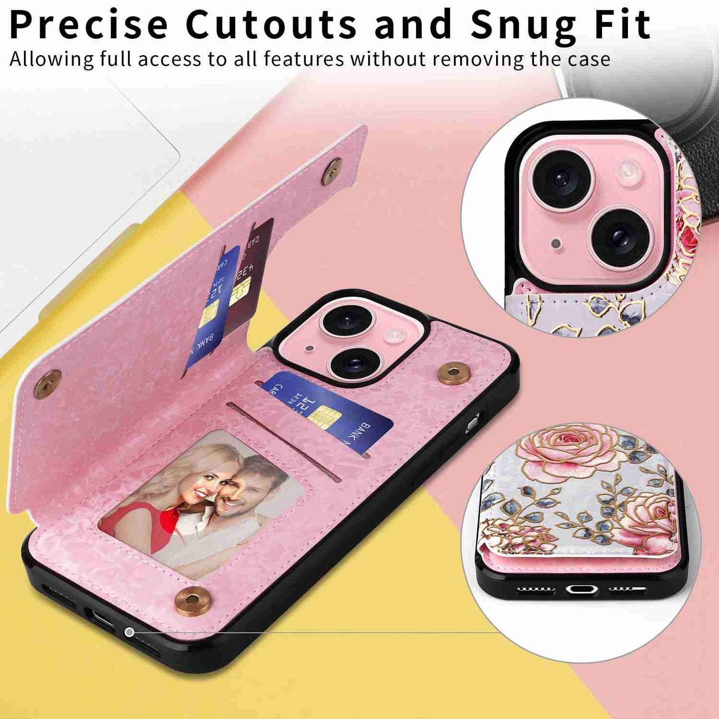 ELECTROPRIME For iPhone 15 Printed Double Buckle RFID Anti-theft Phone Case(Pastoral Rose)