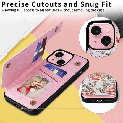 ELECTROPRIME For iPhone 15 Printed Double Buckle RFID Anti-theft Phone Case(Pastoral Rose)