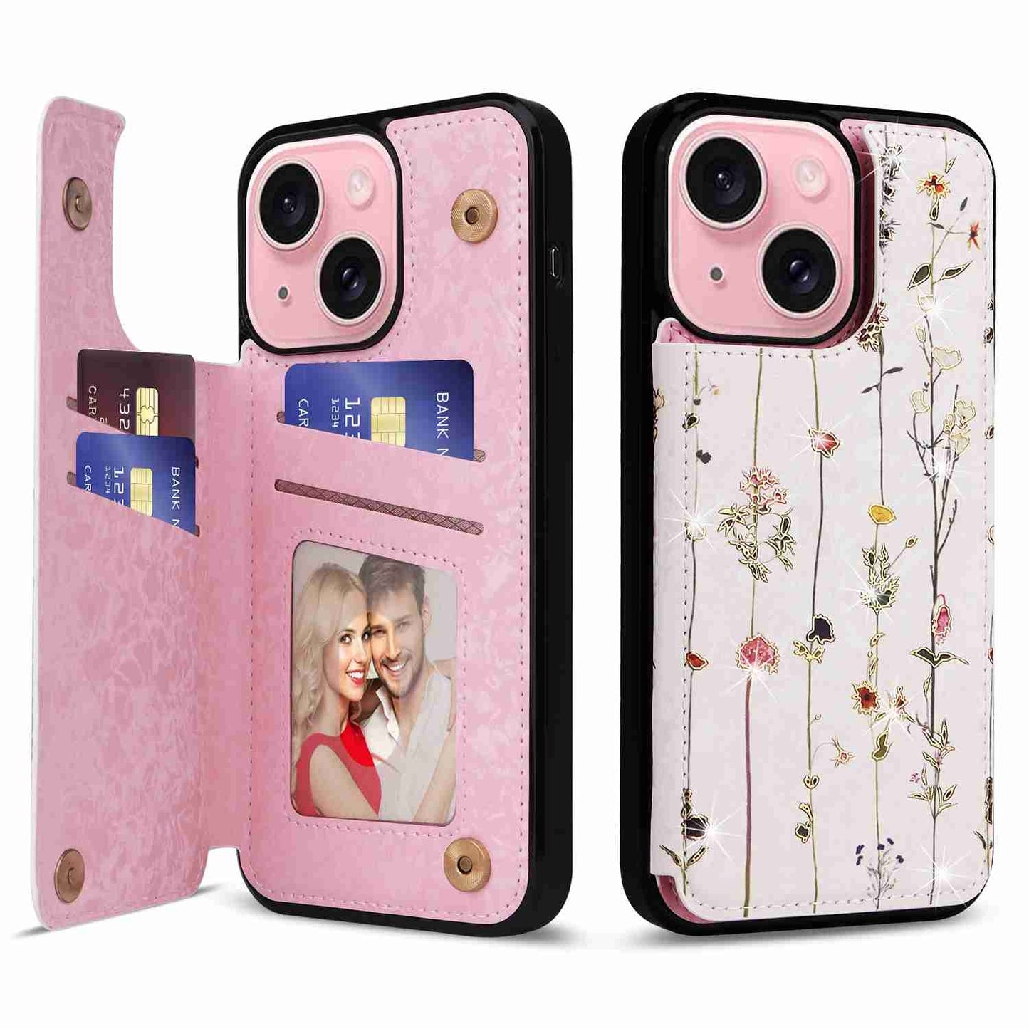 ELECTROPRIME For iPhone 15 Printed Double Buckle RFID Anti-theft Phone Case(Dried Flower World)