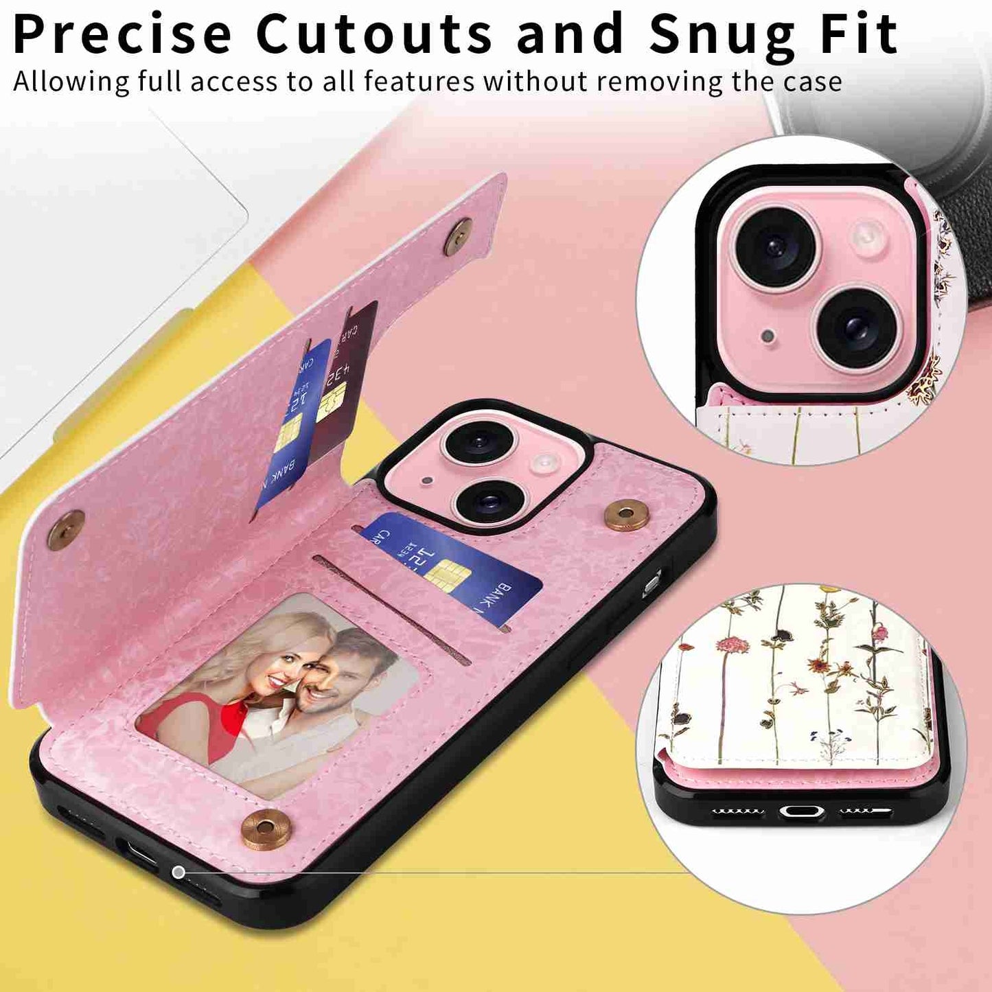 ELECTROPRIME For iPhone 15 Printed Double Buckle RFID Anti-theft Phone Case(Dried Flower World)