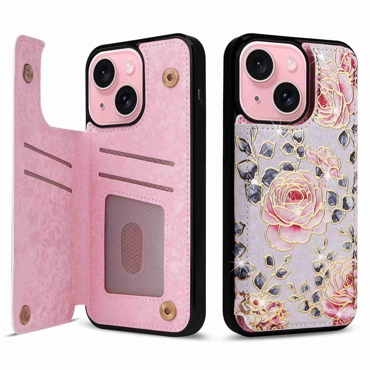ELECTROPRIME For iPhone 15 Plus Printed Double Buckle RFID Anti-theft Phone Case(Pastoral Rose)