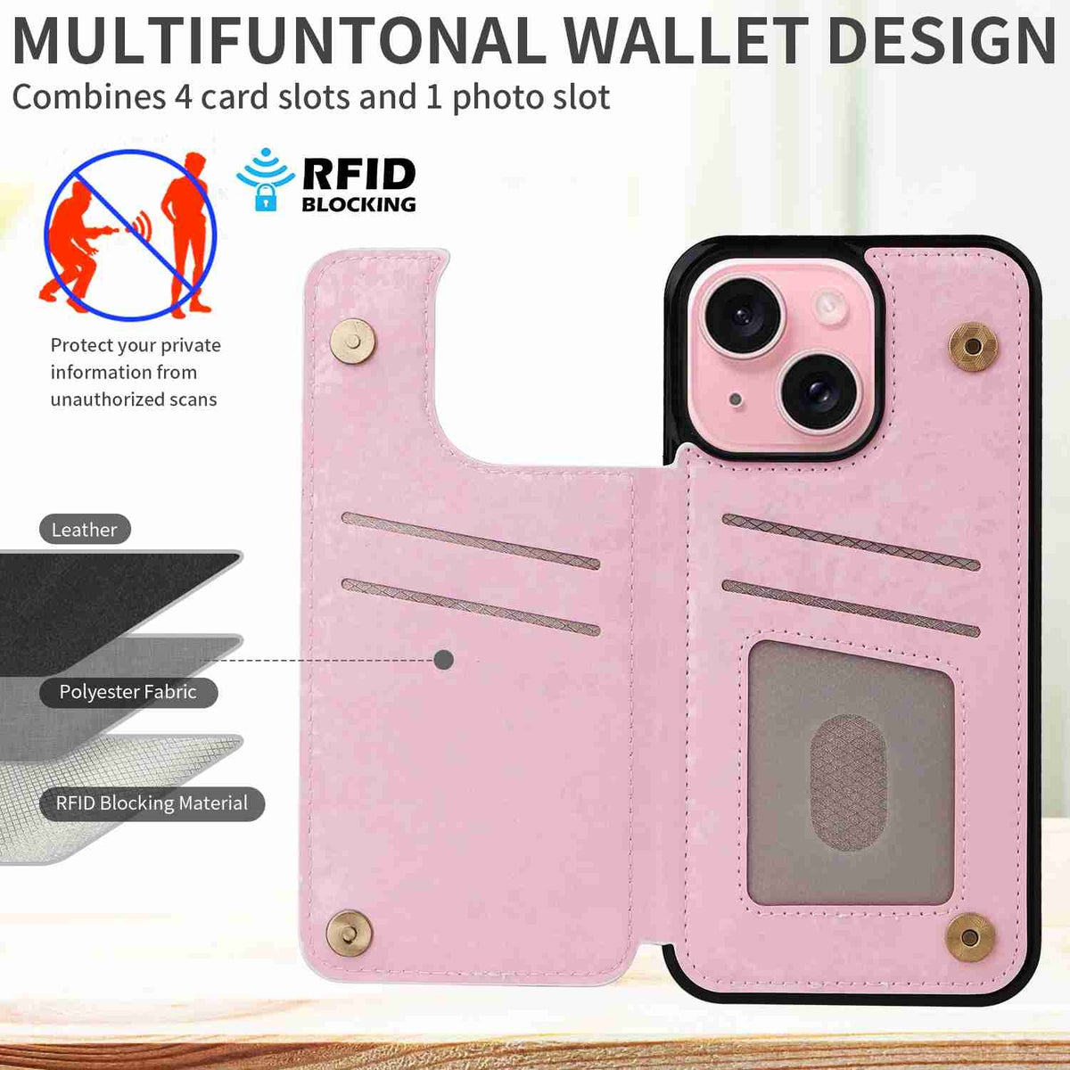 ELECTROPRIME For iPhone 15 Plus Printed Double Buckle RFID Anti-theft Phone Case(Pastoral Rose)
