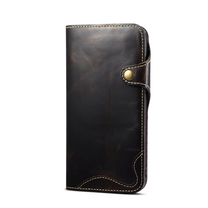 ELECTROPRIME For iPhone 15 Denior Oil Wax Cowhide Magnetic Button Genuine Leather Case(Black)