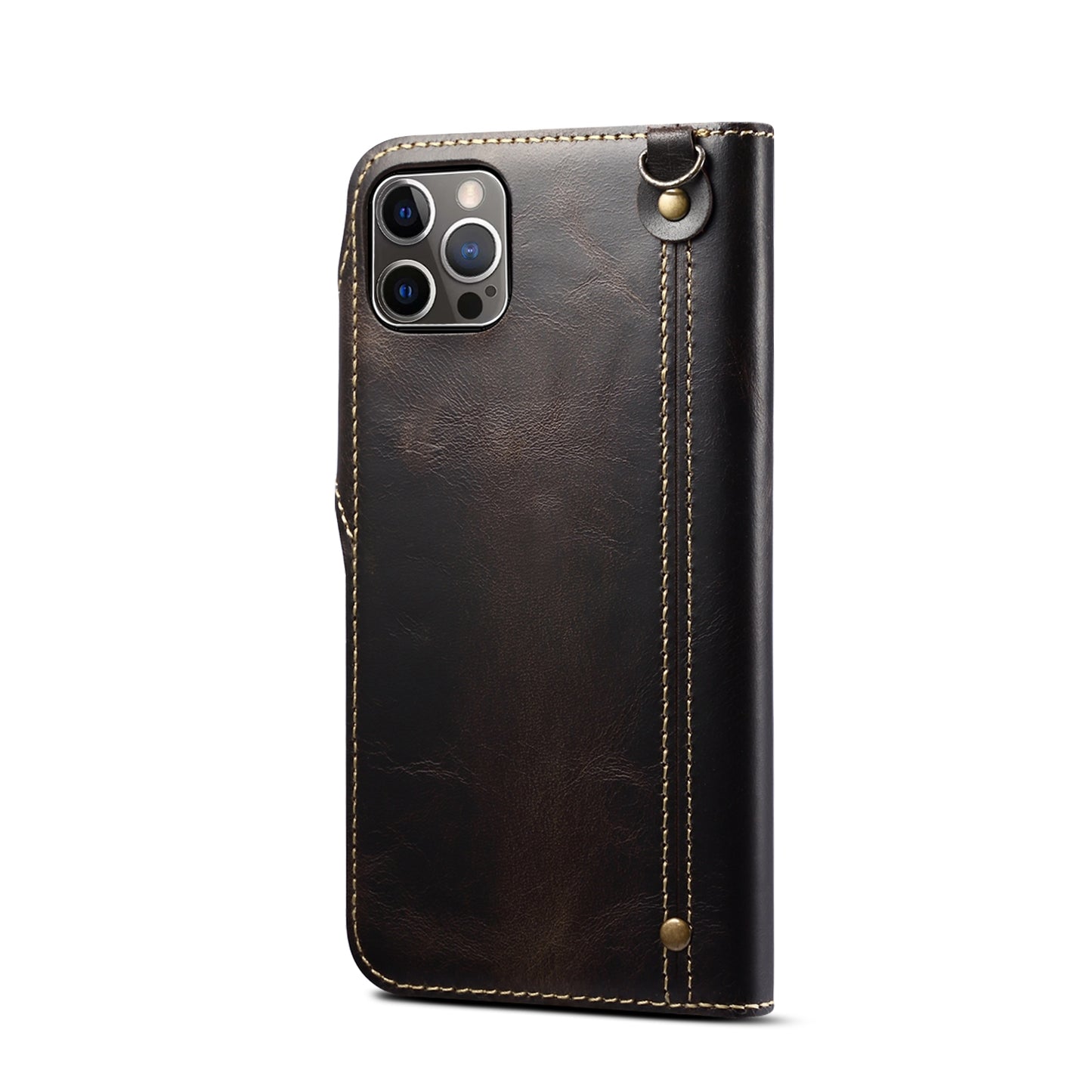 ELECTROPRIME For iPhone 15 Denior Oil Wax Cowhide Magnetic Button Genuine Leather Case(Black)