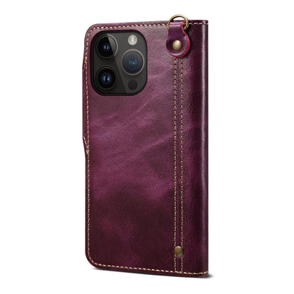 ELECTROPRIME For iPhone 15 Denior Oil Wax Cowhide Magnetic Button Genuine Leather Case(Purple)