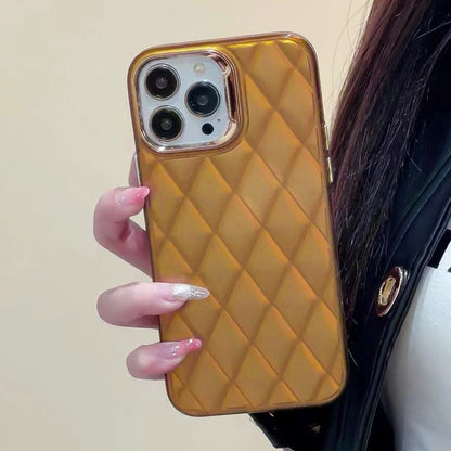 ELECTROPRIME For iPhone 15 3D Rhombus Electroplating TPU Hybrid PC Phone Case(Gold)
