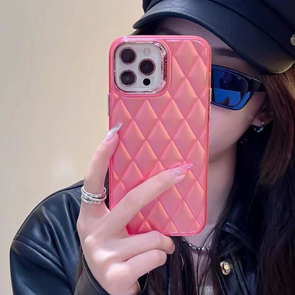 ELECTROPRIME For iPhone 15 3D Rhombus Electroplating TPU Hybrid PC Phone Case(Rose Red)
