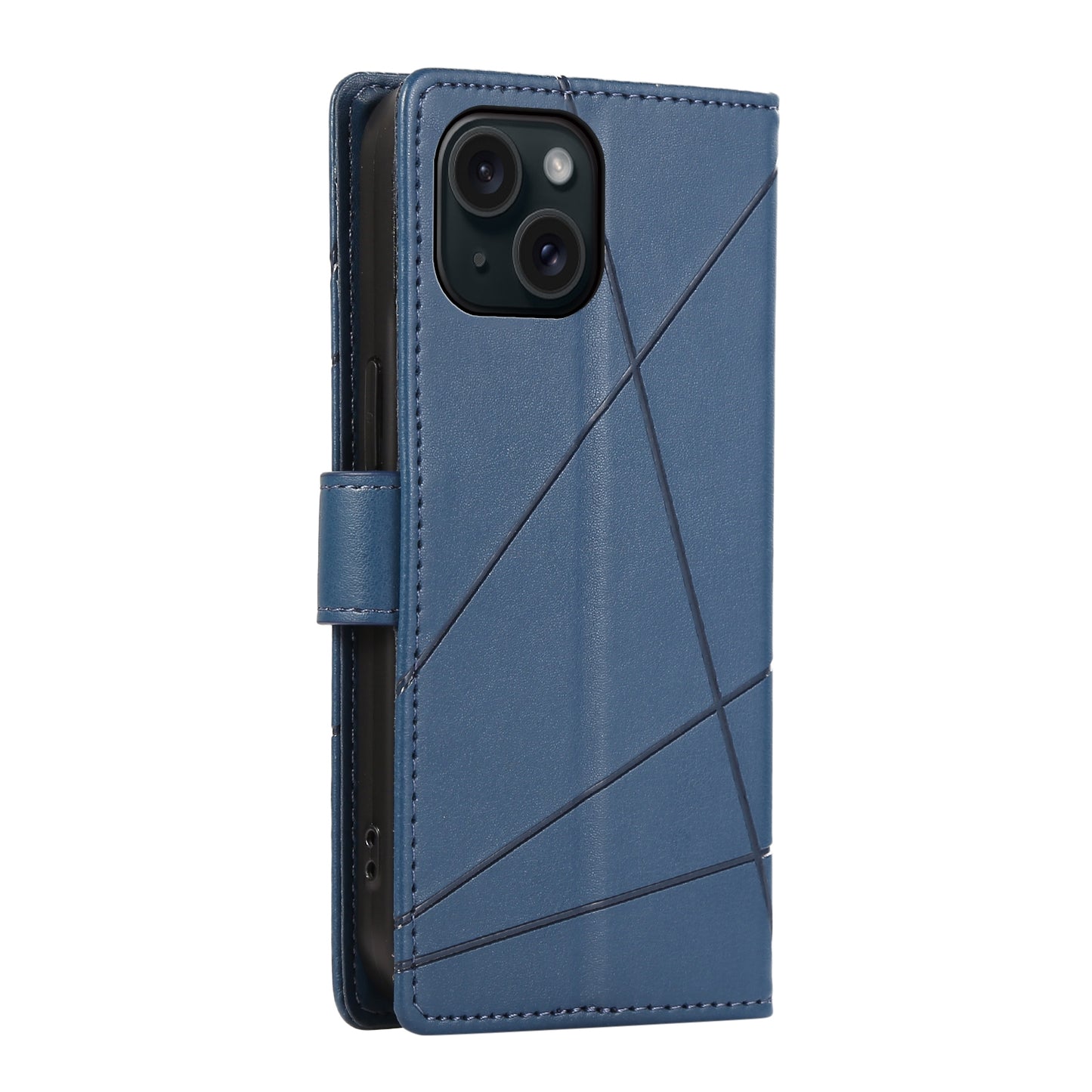 ELECTROPRIME For iPhone 15 PU Genuine Leather Texture Embossed Line Phone Case(Blue)