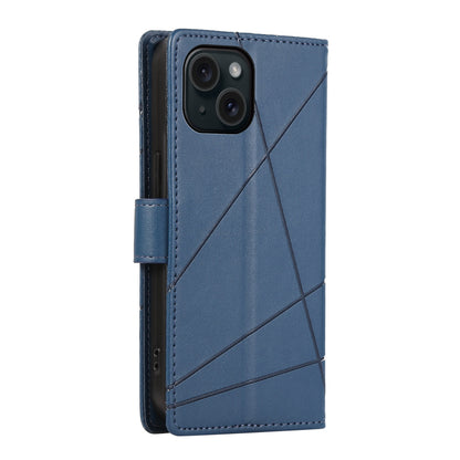 ELECTROPRIME For iPhone 15 PU Genuine Leather Texture Embossed Line Phone Case(Blue)