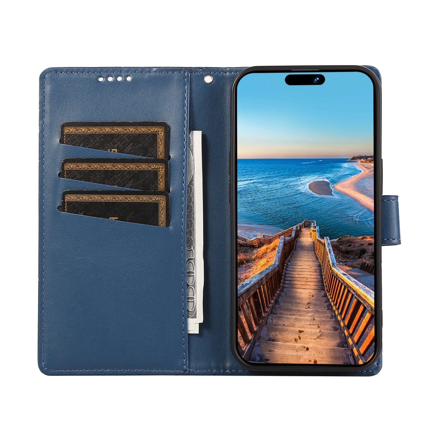 ELECTROPRIME For iPhone 15 PU Genuine Leather Texture Embossed Line Phone Case(Blue)