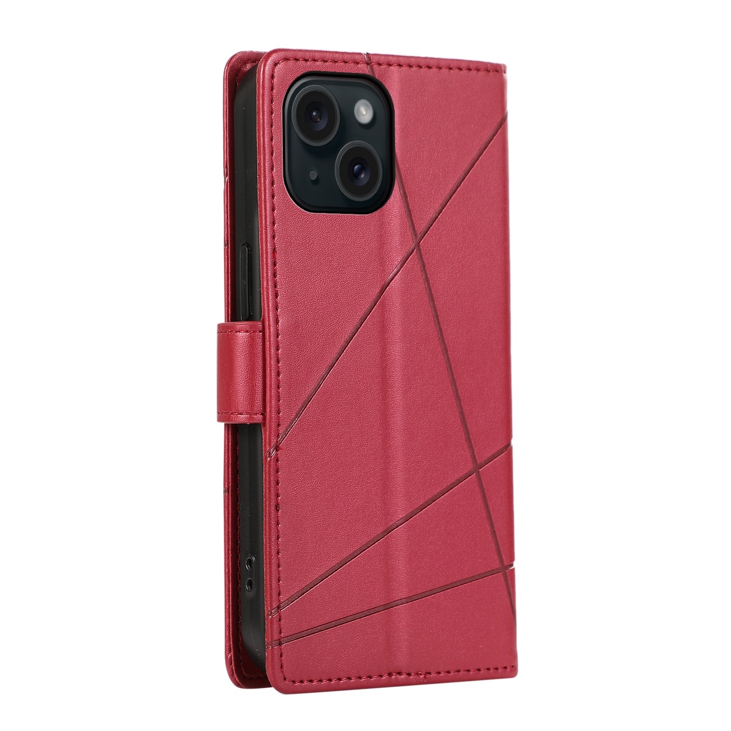ELECTROPRIME For iPhone 15 PU Genuine Leather Texture Embossed Line Phone Case(Red)
