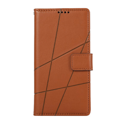 ELECTROPRIME For iPhone 15 PU Genuine Leather Texture Embossed Line Phone Case(Brown)