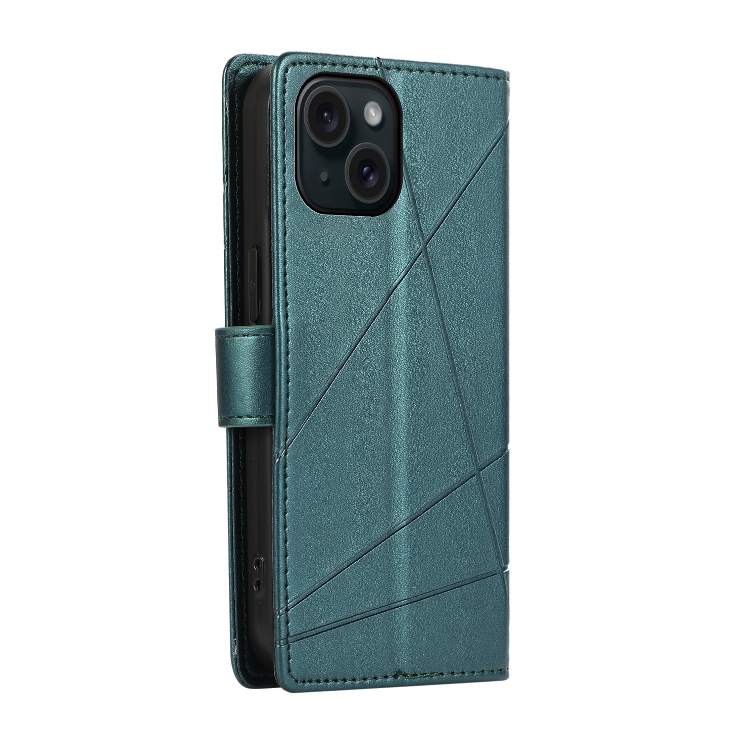 ELECTROPRIME For iPhone 15 PU Genuine Leather Texture Embossed Line Phone Case(Green)