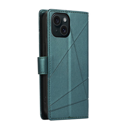 ELECTROPRIME For iPhone 15 PU Genuine Leather Texture Embossed Line Phone Case(Green)