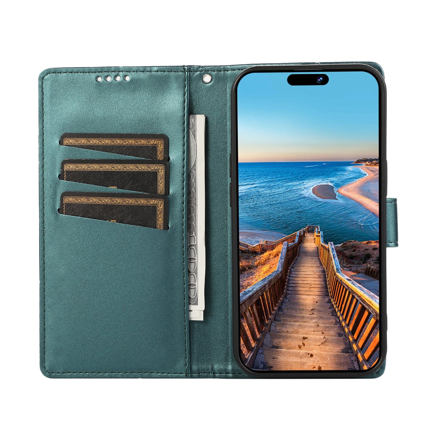 ELECTROPRIME For iPhone 15 PU Genuine Leather Texture Embossed Line Phone Case(Green)