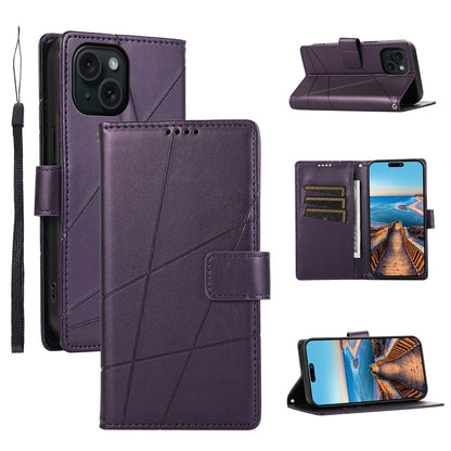 ELECTROPRIME For iPhone 15 PU Genuine Leather Texture Embossed Line Phone Case(Purple)