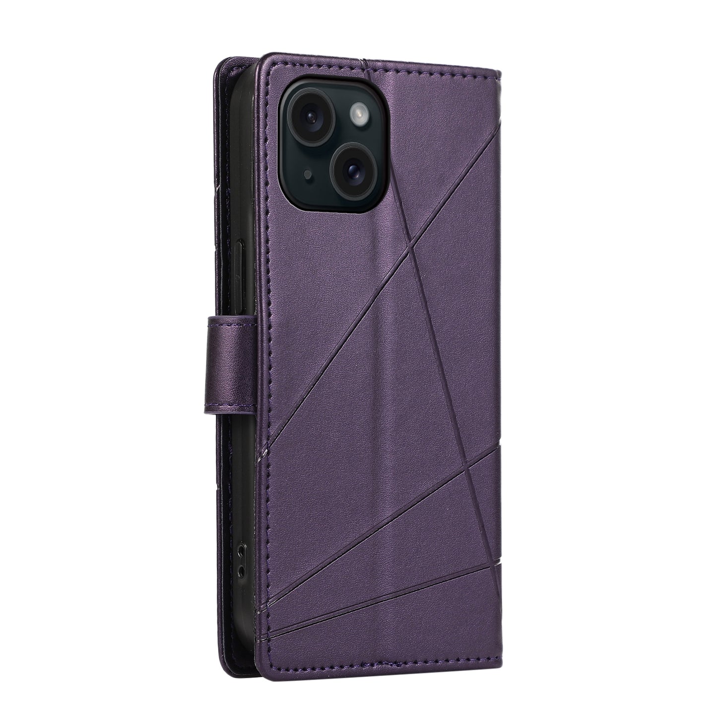 ELECTROPRIME For iPhone 15 PU Genuine Leather Texture Embossed Line Phone Case(Purple)