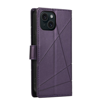ELECTROPRIME For iPhone 15 PU Genuine Leather Texture Embossed Line Phone Case(Purple)