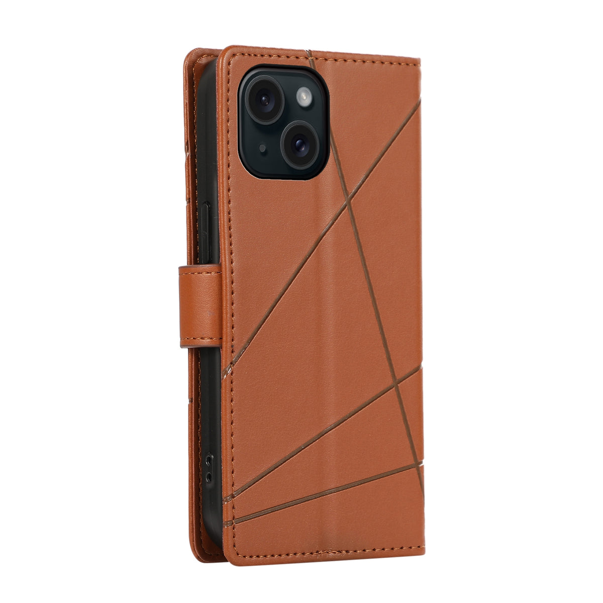 ELECTROPRIME For iPhone 15 Plus PU Genuine Leather Texture Embossed Line Phone Case(Brown)