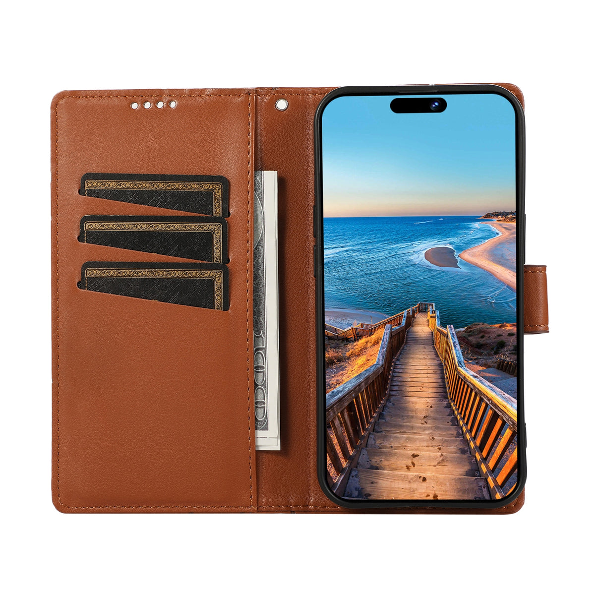 ELECTROPRIME For iPhone 15 Plus PU Genuine Leather Texture Embossed Line Phone Case(Brown)