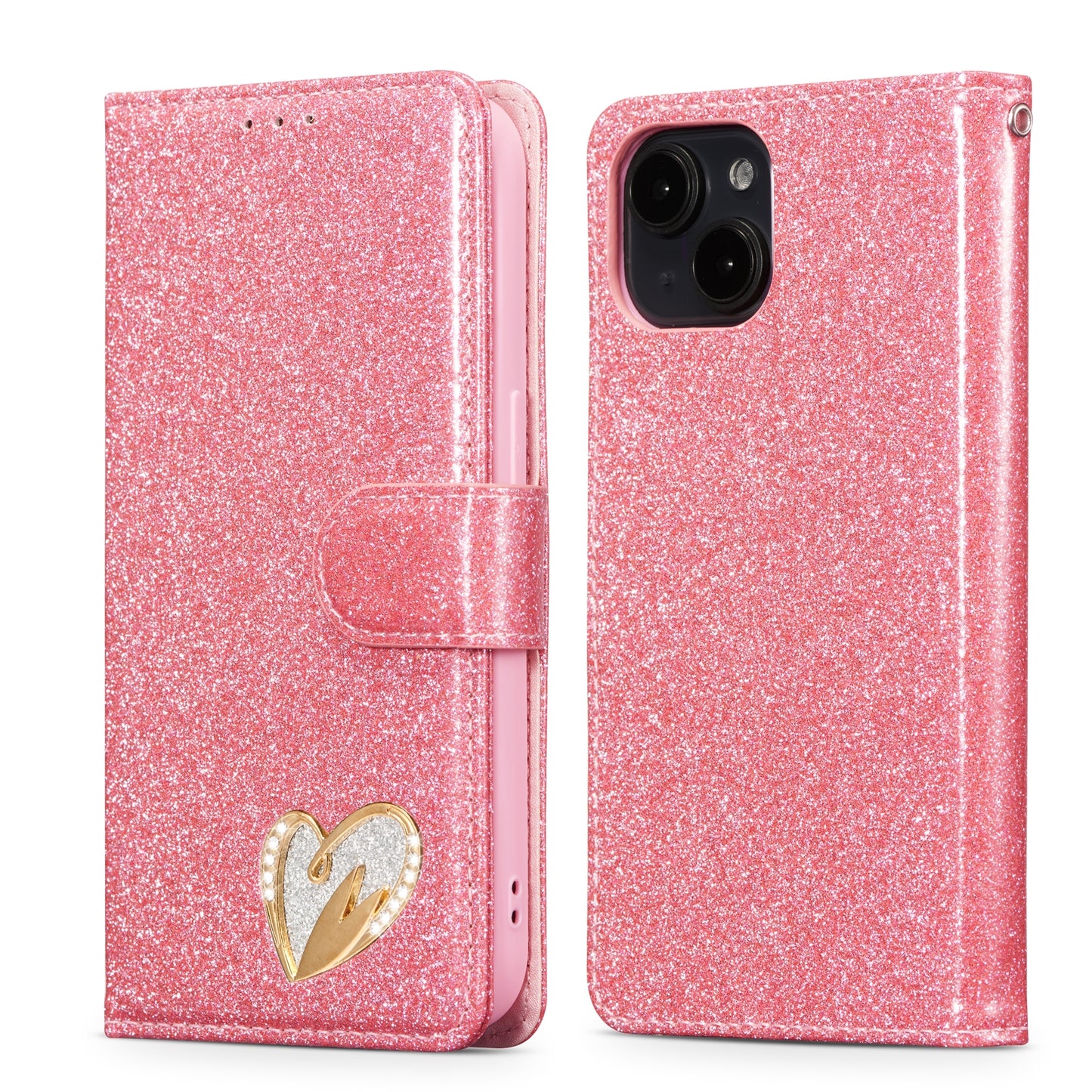 ELECTROPRIME For iPhone 15 Glitter Powder Love Leather Phone Case(Rose Red)