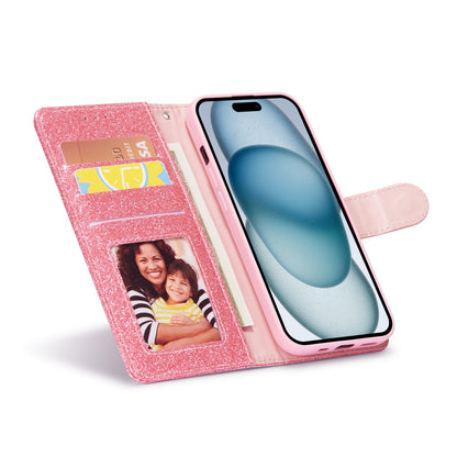 ELECTROPRIME For iPhone 15 Glitter Powder Love Leather Phone Case(Rose Red)