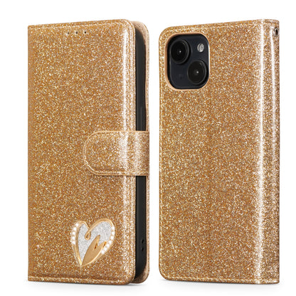 ELECTROPRIME For iPhone 15 Glitter Powder Love Leather Phone Case(Gold)