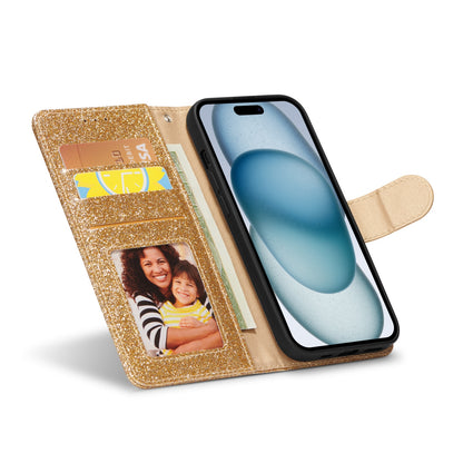 ELECTROPRIME For iPhone 15 Glitter Powder Love Leather Phone Case(Gold)
