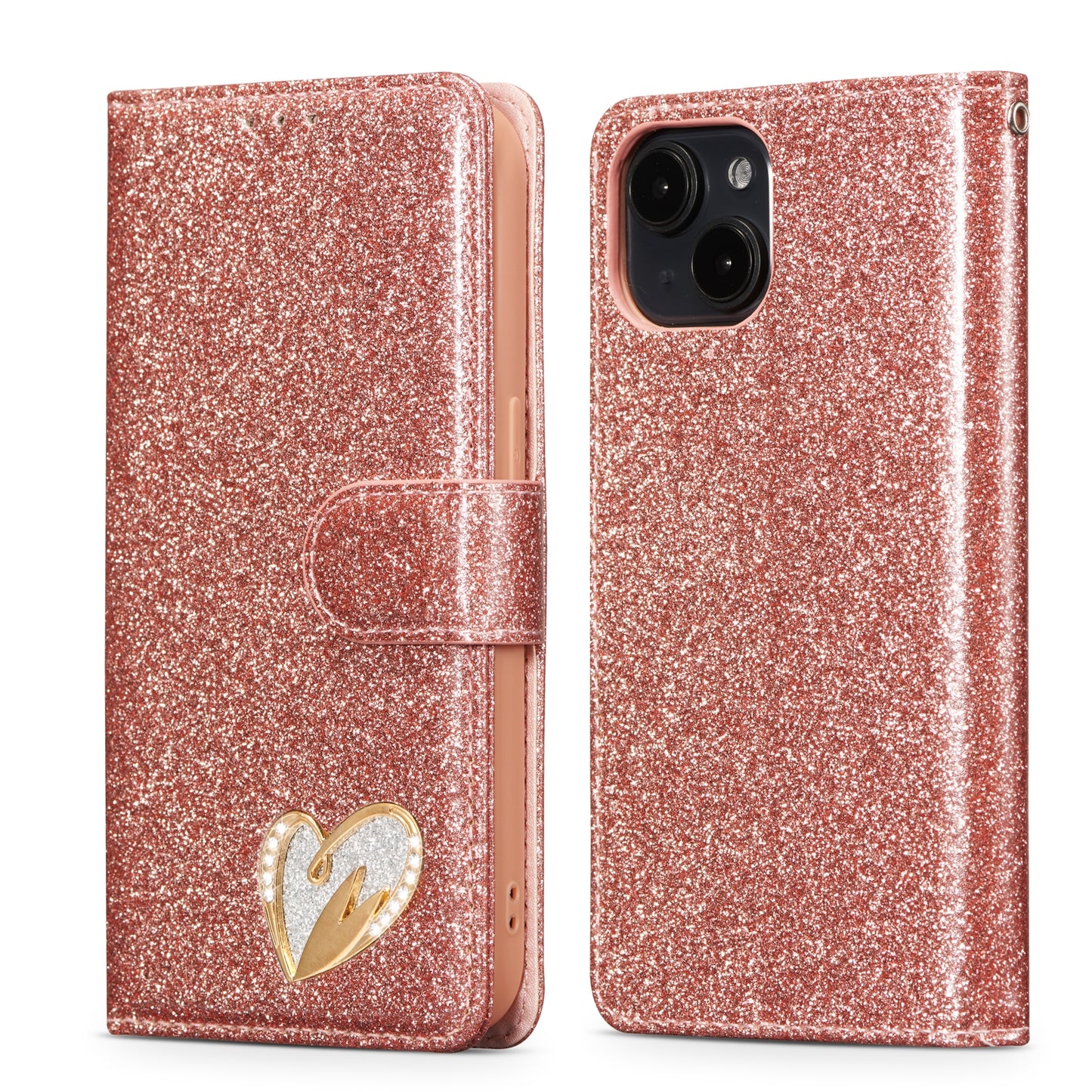ELECTROPRIME For iPhone 15 Glitter Powder Love Leather Phone Case(Pink)