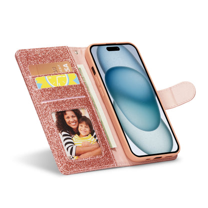 ELECTROPRIME For iPhone 15 Glitter Powder Love Leather Phone Case(Pink)