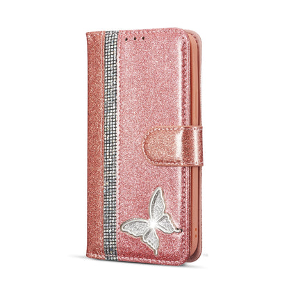 ELECTROPRIME For iPhone 15 Glitter Powder Butterfly Leather Phone Case(Rose Gold)